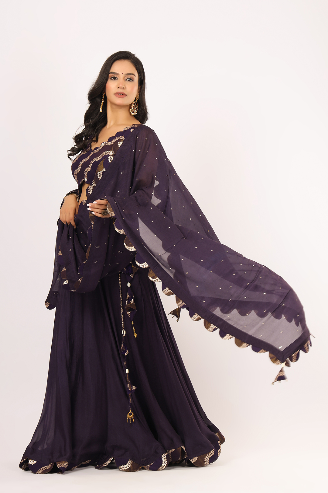 Midnight Purple Crepe Lehenga Set with Embroidered Dupatta